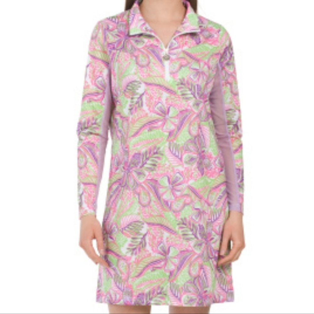 Stella Parker golf collection golf dress long sleeve floral pattern Large NWT